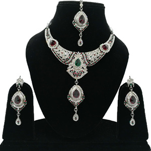 Vintage Style Crystal Rhinestone Imitation Pearl Flower Alloy Blue Women's Wedding Party Jewelry Set Necklace Earrings Headpiece - Product Image 1