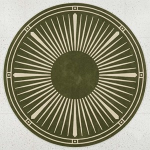 Modern <b>Round</b> Sunburst Area Rug Olive Green Geometric <b>Carpet</b> Soft Plush Circular Rug for Living Room Bedroom Home Decor - Product Image 3