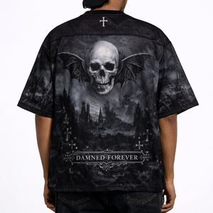 Jersey de Fútbol Americano Unisex Negro Personalizado, Estilo Oversize, con Estampado Gráfico Gótico, Ropa Urbana, Marca Privada Personalizada, OEM, Venta al Por Mayor, Hecho en EE. UU. - Product Image 2