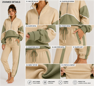 Conjunto Deportivo de Algodón 100% para Mujer, Estilo Casual de Invierno, Sudadera con Cuello Alto y Media Cremallera, Pantalones Jogger - Product Image 6