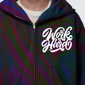 Sweat-shirt décontracté surdimensionné pour homme, 100 % coton, avec impression par sublimation « Work Hard », fermeture éclair intégrale, qualité supérieure, écologique - Product Image 2