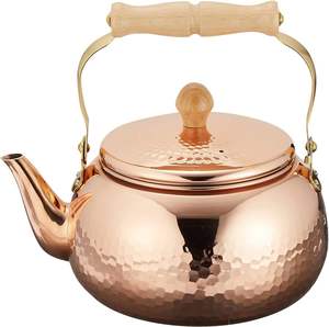 Antique Style Copper <b>Teapot</b> with Decorative Wooden Handle for Premium Tea Serving and Home Decoration - Product Image 2