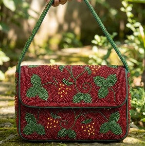 Sac de rangement en toile brodé de perles, motif feuille et champignon, le plus vendu, sac à main à bandoulière tendance pour bijoux, décontracté et de voyage - Product Image 2
