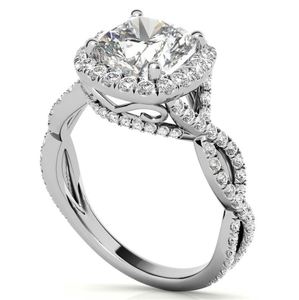 Anillo de Moissanita Corte Cojín, Plata de Ley 925, Chapado en Oro Blanco, Anillo de Compromiso Solitario, Regalo de Boda para Ella - Product Image 2