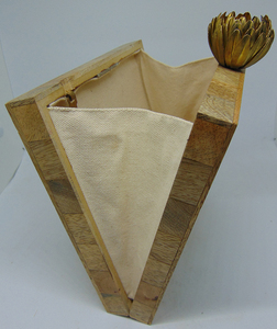 Handmade Wooden Clutch With Floral Embroidery <b>Green</b> Fabric Evening Party Bag - Product Image 5