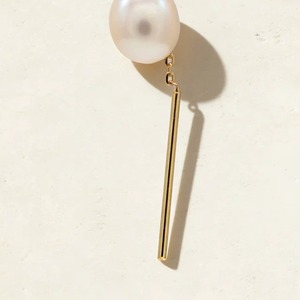 Boucles d'oreilles pendantes en or jaune 9K avec perle blanche, chaîne longue, style minimaliste, bijoux fins, vente en gros - Product Image 4