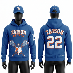 Premium 320 GSM cotton polyester <b>fleece</b> lacrosse hoodie <b>black</b> orange contrast panel sublimation and embroidery custom logo - Product Image 5