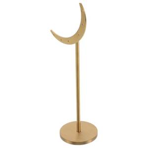 Gold Metal Jewelry Stand With Wavy Arm Round Base Minimalist Design For Indoor Tabletop Use - Product Image 5