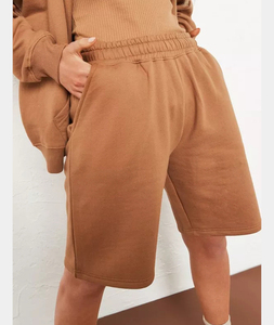 Shorts de algodón y spandex transpirables de color sólido para mujer, con cintura elástica y bolsillos laterales, ropa informal de verano - Product Image 2