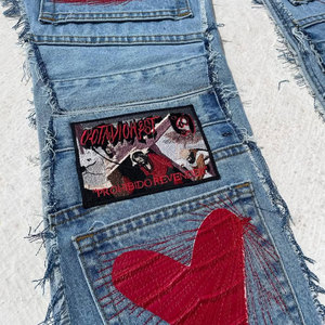 Pantalones vaqueros de hombre rasgados de color liso estilo holgado urbano Hip Hop, pantalones vaqueros acampanados para hombre con logo personalizado, ¡gran oferta! - Product Image 2