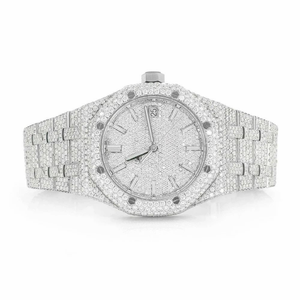 Montre Moissanite Entièrement Sertie de Diamants pour Hommes, Aspect Diamant de Luxe, Acier Inoxydable, Étanche, Hip Hop, Logo Personnalisé, Montre-Bracelet à Quartz - Product Image 1