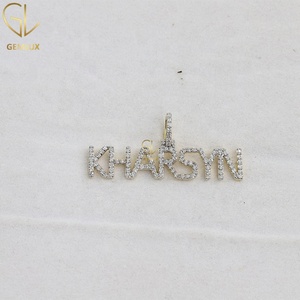 Bling Bling Round Moissanite Letter Name Pendant, Customize Pass Diamond Tester VVS Moissanite Gold Plated Letter Name Pendant - Product Image 3