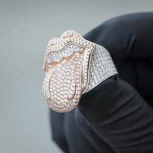 Jewelux Luxury Silver <b>Cocktail</b> <b>Ring</b> Rose Cut Moissanite Channel Setting Geometric Unisex Party Wear Rose <b>Gold</b> Rhodium Plated IGI - Product Image 4