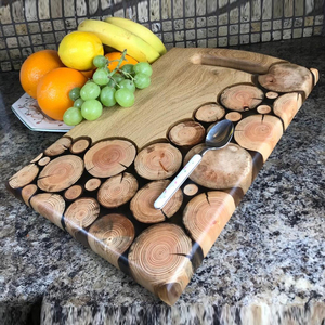 This Unique Wooden Chopping <b>Board</b> Pairs A Smooth Solid Oak Surface With Natural Log Round Sleek <b>Black</b> Resin For Cutting Vegies - Product Image 6
