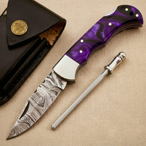 มีดพับเหล็กดามัสกัสคุณภาพสูง Custom DAMASCUS ARTS TRADING พร้อมด้ามเรซิ่น สำหรับการล่าสัตว์และการตั้งแคมป์ รับประกัน 3 ปี - Product Image 6