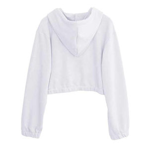 เสื้อฮู้ดครอปผู้หญิง แขนยาว สีพื้น ซิปด้านหน้า ผ้าถัก ผ้าฝ้าย ลำลอง ใส่ได้ในฤดูใบไม้ร่วง - Product Image 3