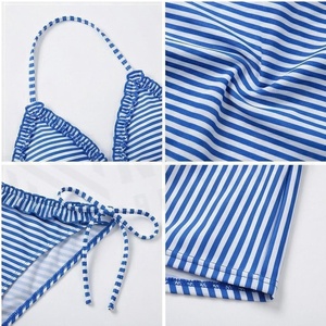 Ensemble bikini rayé à bretelles pour femmes, avec short à volants, maillot de bain deux pièces bleu rouge - Product Image 4