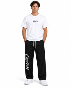 Ensemble de vêtements unisexes en gros personnalisé, t-shirt blanc à imprimé graphique et pantalon large noir, streetwear, deux pièces, marque privée - Product Image 1