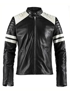 Chaqueta de Motero Negra con Rayas Blancas para Hombre - Product Image 1