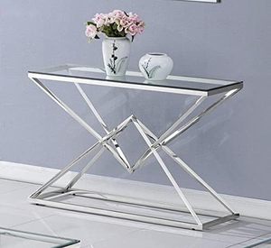 Luxury Stainless Steel <b>Console</b> <b>Table</b> with Tempered <b>Glass</b> Top Modern Entryway Hallway <b>Table</b> Contemporary Furniture - Product Image 1