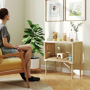 Grande Gabbia in Legno per Criceti 71 x 41 x 75 cm, in Legno Naturale con Gambe Stabili per Criceti Siriani, Criceti Nani, Gerbilli, Ragni - Product Image 2