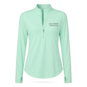 Chemise de performance pour femme personnalisée, 100% polyester, légère, à manches longues, col zippé, évacuation de l'humidité, coupe ajustée dynamique, pickleball - Product Image 5