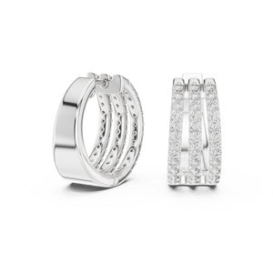 Classic Triple Pave <b>Huggies</b> Earrings in Lab Grown Round Diamonds 18K Rose <b>Gold</b> Rhodium Plated for Party Wedding & Daily Use - Product Image 5