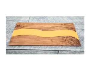 Planche à découper de luxe en résine et bois d'acacia, motif vague marine bleue, plateau de service en époxy, plateau à fromages et charcuteries, vente en gros - Product Image 1
