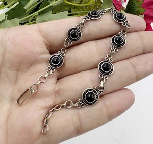 Pulsera de Ónix Negro Natural, Plata de Ley 925, Cadena de Eslabones Vintage, Ajustable, a la Moda - Product Image 4