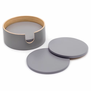 Ensemble de sous-verres ronds faits à la main en nacre grise mate de 10 cm de diamètre avec support en bois de bambou naturel, style moderne REHMAN CRAFT - Product Image 2