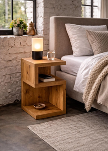 Meuble de chambre à coucher moderne minimaliste de luxe, respectueux de l'environnement, en bois de manguier, avec tiroirs en forme de S, courbes naturelles, table de chevet fermée royale - Product Image 3