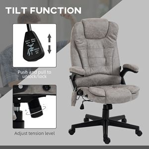 Sedia da Ufficio Massaggiante Riscaldata e Vibrante, Grigia in Lino, Schienale Alto, Base in Nylon, Sedia Direzionale Regolabile in Altezza, Tradizionale - Product Image 5