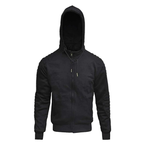 Blouson à capuche pour motard en polaire noire avec doublure en Kevlar et protections CE rembourrées pour la course - Product Image 2