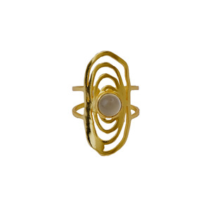 Handmade White Moonstone <b>Adjustable</b> <b>Ring</b> Natural Gemstone Bezel Setting Brass 18K Gold Plated Statement Swirl Chunky Band <b>Ring</b> - Product Image 4