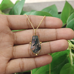 18k gold plated moss agate coffin shape pendant unique trendy necklace handmade jewelry bezel setting gemstone fashion jewelry - Product Image 4