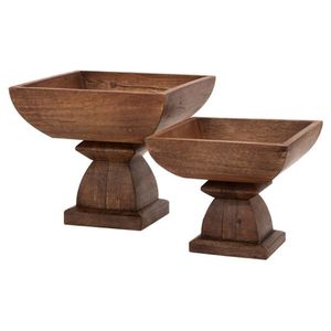 Bol sur piétement en bois de manguier fait main, bol à fruits rustique décoratif, centre de table rond en bois sur pied pour la décoration intérieure et la vaisselle - Product Image 4