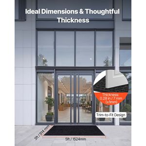 Tapis de porte d'entrée de qualité commerciale 5 x 3 pieds, tapis industriel rayé élégant avec support en PVC robuste pour une utilisation intérieure et extérieure - Product Image 2