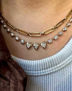 14K Gold Lab Grown Diamond Tennis <b>Necklace</b> Custom Spiky Prong Pear Drop Set 18 Inches Adjustable IGI Certified Riviera Choke - Product Image 6
