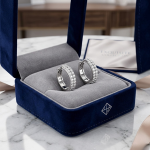 Pendientes de Aro de Oro Blanco de 14K con Diamantes Naturales de Corte Redondo de 1.00 TCW | Joyería Fina de Lujo con Tres Hileras de Diamantes, Colección Nupcial para Mujer - Product Image 3