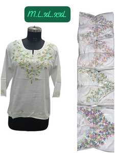 Women's <b>Embroidered</b> Floral Bohemian Blouse Three-Quarter Sleeve Regular Fit V-neck Cotton Long Modest Summer Casual Daily Wear - Product Image 1