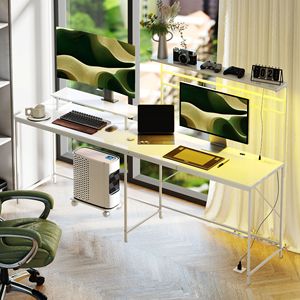 Scrivania da Gaming a L Bianca da 156 cm con Prese di Corrente e Luci LED, Scrivania per Computer con Supporto Monitor e Ripiano CPU - Product Image 2