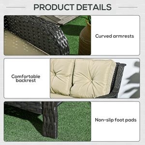 2 Seater Outdoor <b>Sofa</b> Set PE Rattan Wicker Loveseat with <b>Waterproof</b> Cushions Beige Patio Furniture - Product Image 6