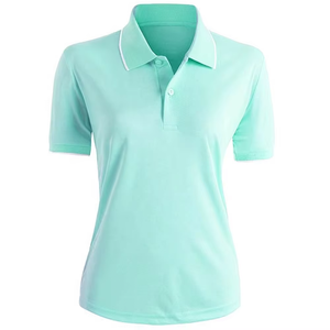 เสื้อโปโลแขนสั้นสีเขียวอ่อนสำหรับผู้หญิง สีพื้น ผ้าถัก ระบายอากาศได้ดี โพลีเอสเตอร์ ทรงปกติ - Product Image 1