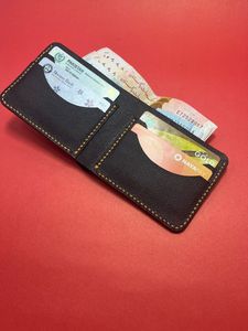 Genuine Leather Slim Fold <b>Wallet</b> Unisex Minimalist Card <b>Holder</b> Short Length Geometric Pattern - Product Image 3