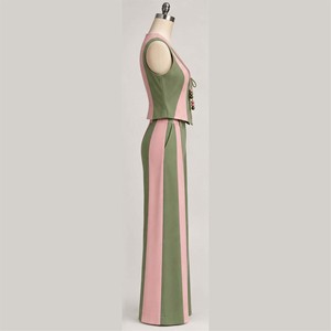 Women High Quality New Color Blocking Sleeveless V-Neck Jumpsuit With Drawstring Closure Full Length Pants Casual Spring Wear - Product Image 2