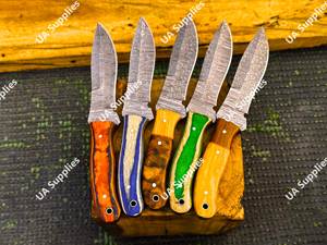 Couteau de chasse en acier Damas à prix de gros, manche en bois, lame à pointe tombante, bord droit, non réglable, couteaux DIY - Product Image 6