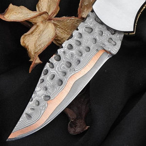 Cuchillo de cocina profesional de acero damasco y cobre, hecho a mano, para cortar, rebanar y picar alimentos. - Product Image 6
