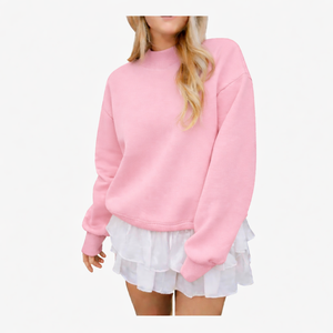 Premium Women Oversized Long Sweatshirt Mocknecks Breathable Flexible Cotton <b>Blend</b> Fabric Warm Comfortable Casual Winter Fashion - Product Image 1