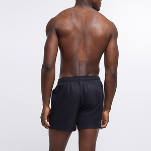 Men's Solid <b>Black</b> Quick Dry Swim Shorts Mid Waist Elastic Waist Casual Short Shorts Polyester Pockets - Product Image 3