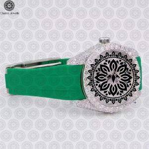 Reloj Redondo de Acero Inoxidable para Mujer Charm Jewells con Bisel de Diamantes, Correa de Silicona Verde, Movimiento de Cuarzo Analógico de Lujo - Product Image 2